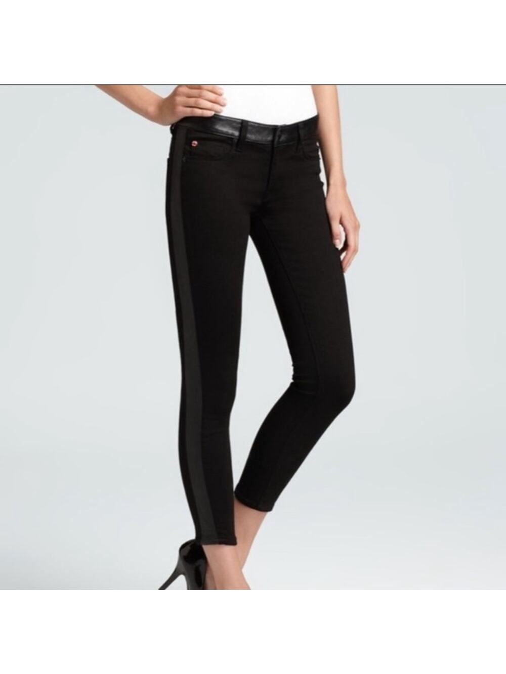 Hudson Leeloo super skinny crop jeans leather trim